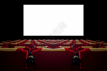 电影介绍素材黑暗的带有红色座位和宽白屏幕的电影厅礼堂投仪背景
