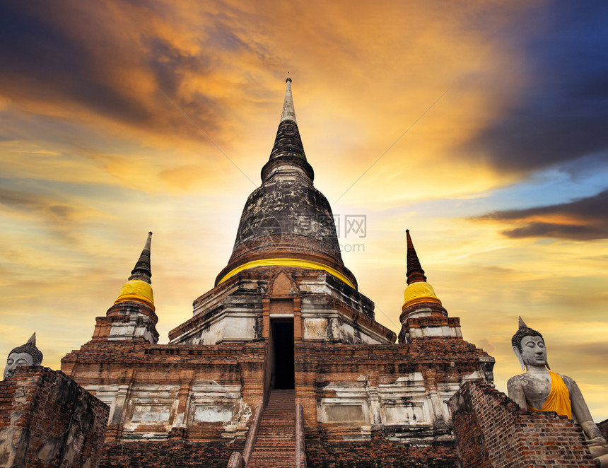 阿尤特赛世界遗产址unesco的Watyaichaimongkol寺庙塔历史宗教的旅行图片