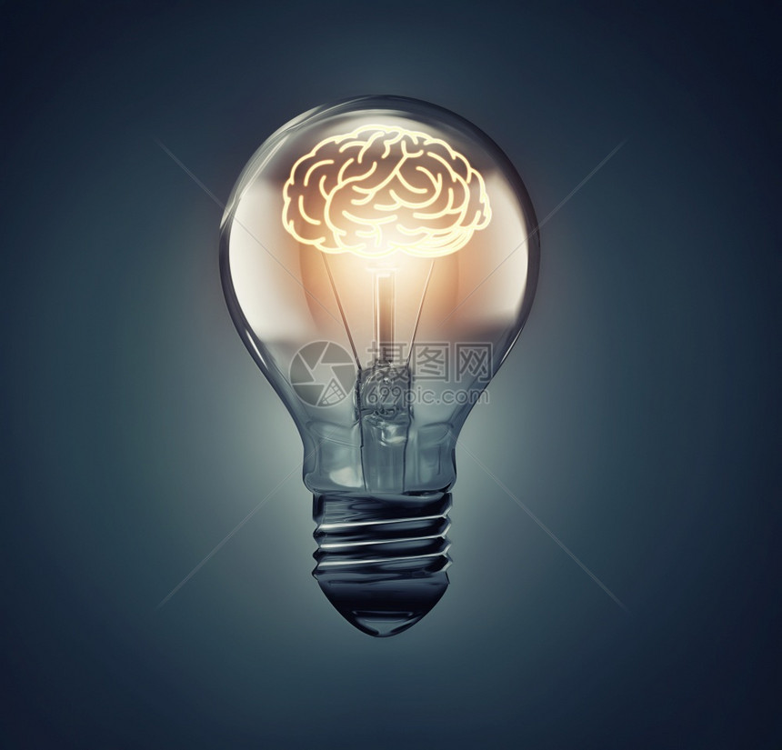 抽象的在灯泡里发光大脑思想概念图像发明商业图片