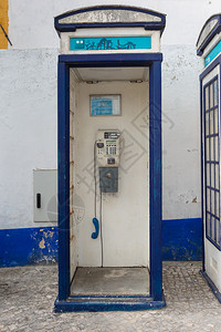城市的电信葡萄牙旧蓝色电话呼叫盒Name沟通图片
