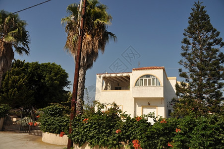传统的科斯屋美丽希腊房子美丽的花园日落图片图片