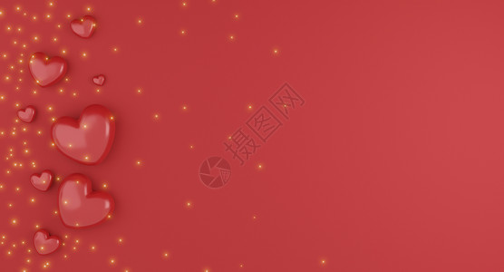心空假期ValentinersquosDay概念红心气球在色背景3D上空文本间介绍天设计图片