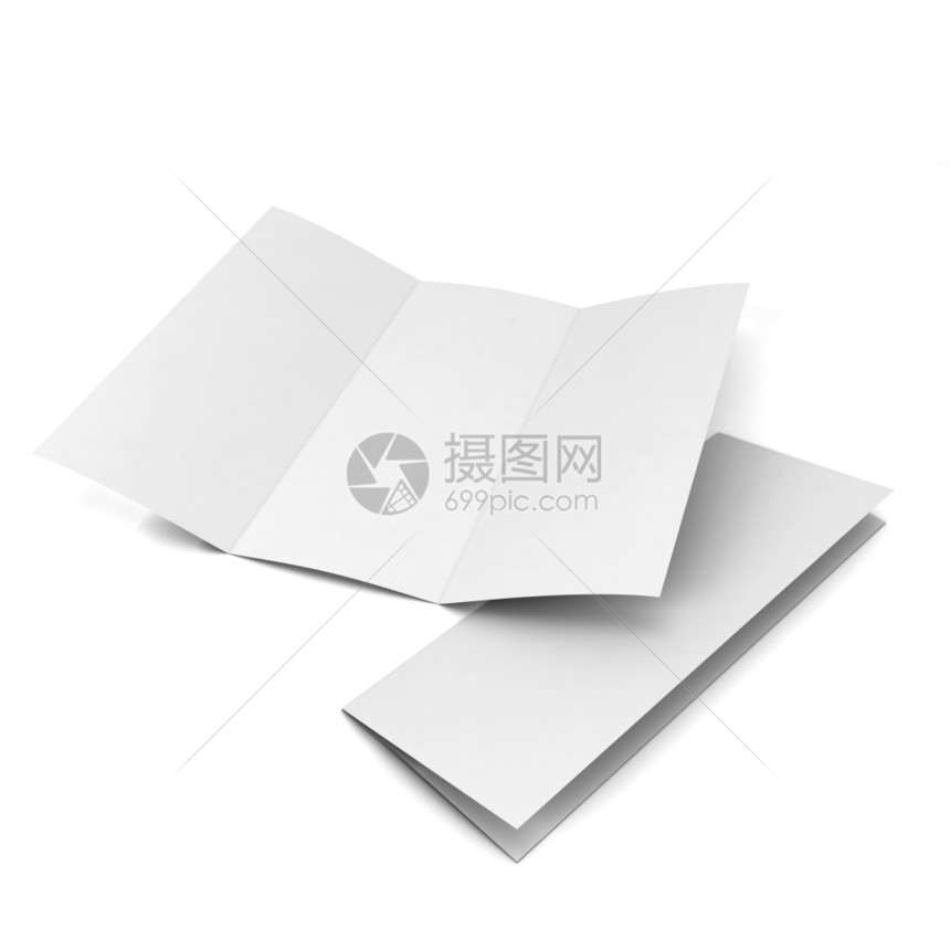 白色背景上孤立的空白小册子3d插图样营销折叠图片