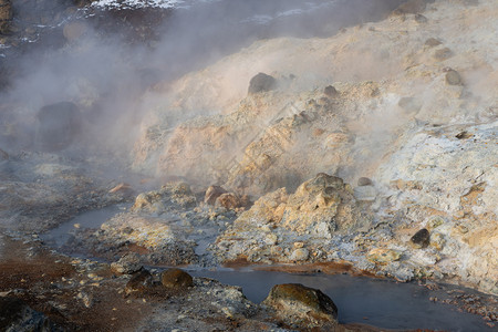 欧洲冰岛Seltun的热泉温地质特征风景优美自然旅行图片