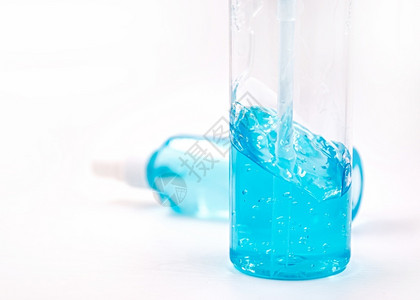 酒精凝胶净化剂手动洗涤水泵蓝色酒精消毒剂加清洁瓶防腐复制干净的图片