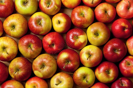 光滑苹果背景木板上新鲜水果顶视图健康多汁的背景图片