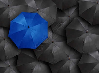 蓝色的伞拥有许多黑人和蓝伞式的领导能力概念黑暗的老板颜色设计图片