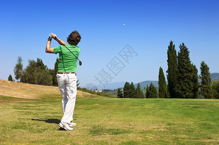 晴天高尔夫玩家在竞技场上打球景观郁葱图片