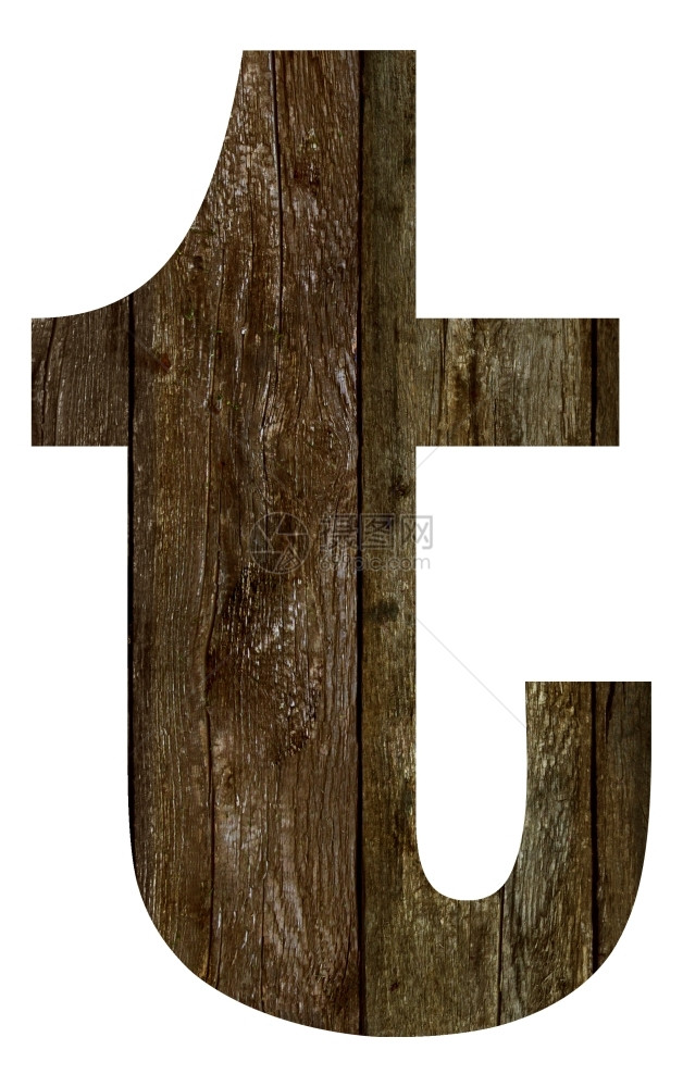 质地划痕材料旧木板字母表白色背景上孤立的文字t带有剪切路径图片