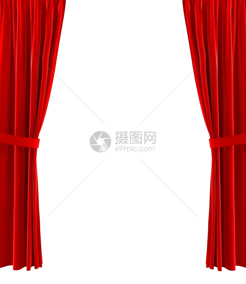 介绍戏剧白色背景上的红窗帘3d插图复古的图片
