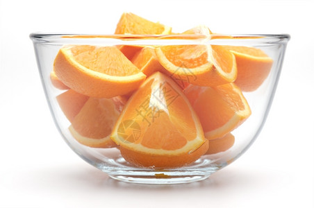 斯克莱兹涅夫颜色白底玻璃碗中的橙子切果汁高清图片