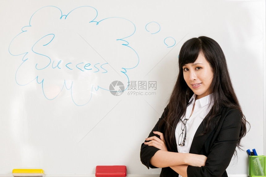 站在白板上的女人亚洲老师空白的图片