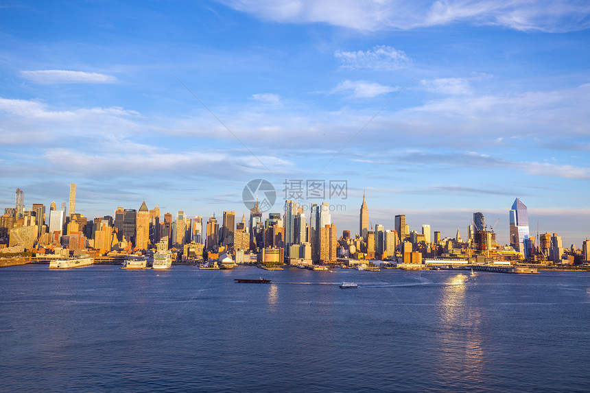 联合的著名纽约市曼哈顿美国黄昏市中城天际美国人图片