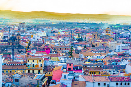 建造西班牙南部格拉纳达市风景的多彩插图老景观图片