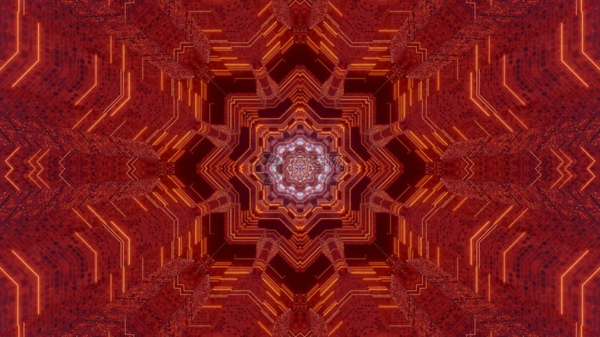 Kaleidoscopic3D显示对称抽象背景用亮红色3D显示分形装饰的首插图抽象的生动图片