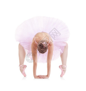 艺术家白色背景的古典粉红色芭蕾舞裙中的美丽芭蕾舞女一种粉色的图片