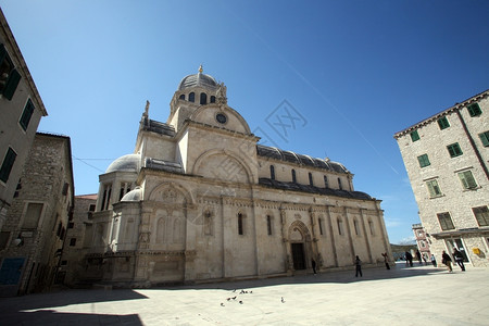 旅游的克罗地亚Sibenik圣詹姆斯大教堂科文组织世界遗产柱子天主教图片