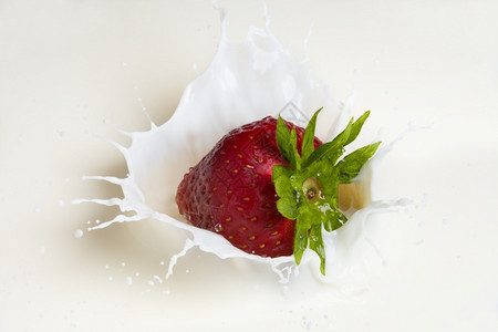 紧贴的草莓洒在牛奶上饮料速度图片