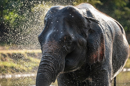 淋浴大象洗澡时泼水亚洲尼泊尔图片