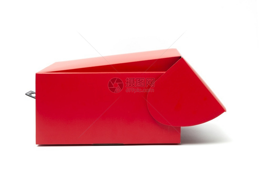 营销庆典假期白背景孤立的购物和礼品开放红纸板箱包装用于购买和礼品图片