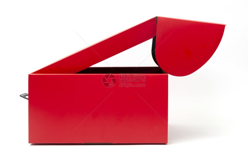 零售营销圣诞节白背景孤立的购物和礼品开放红纸板箱包装用于购买和礼品图片