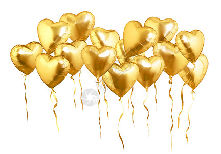 目的乐趣卡片在白色背景上孤立的金心形气球团圆图片
