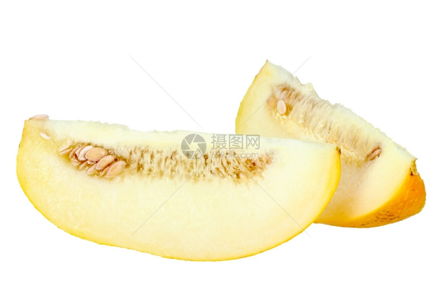 蜜糖吃两片成熟的黄瓜白底摄影室拍攝隔绝在白色背景上叉图片