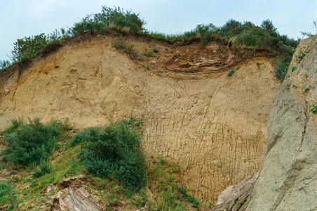 旅游黏土粘陡坡和沙丘陡峭的堤岸海浪图片