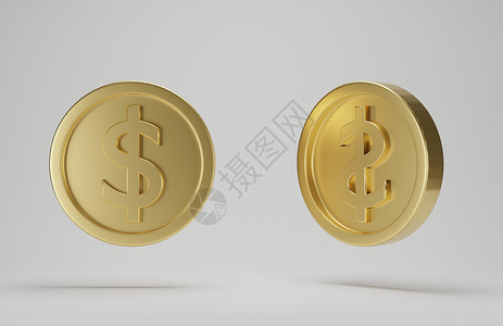 圆形凹印白色背景的美元印牌金币3D的成功经济设计图片