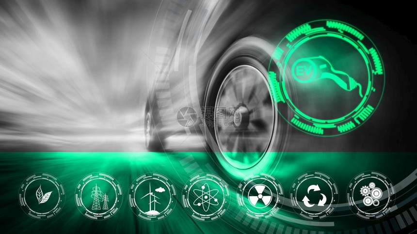 环境高速EV车是绿色动力可复制空间低角度侧视EV车在运动模糊时快速行驶电池供应图片