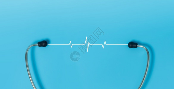 心电图脉搏镜蓝底心形图上的白跳脉冲ECG心脏线保健概念诊断医生背景图片