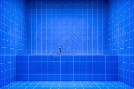 干净的渲染3d向浴缸展示蓝色室侧面的风景私人图片