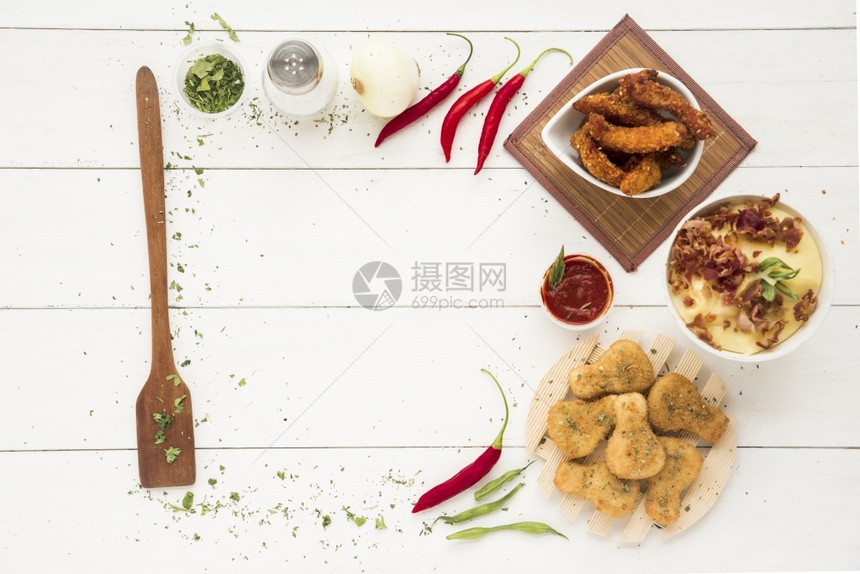 厨房框架鸡肉餐菜食饭的烹饪用品图片