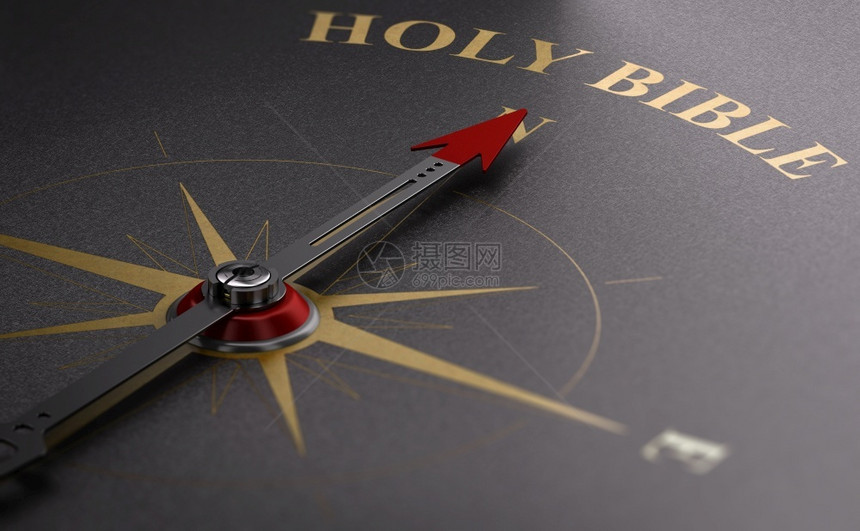 红色的3D说明用指南针着圣经的天主教实践概念寻找信仰之路和天主教圣经会新的图片