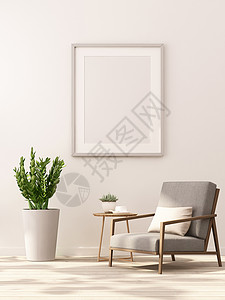 3份模拟室内客厅设计图案白色墙上贴有图片框渲染长椅舒适图片