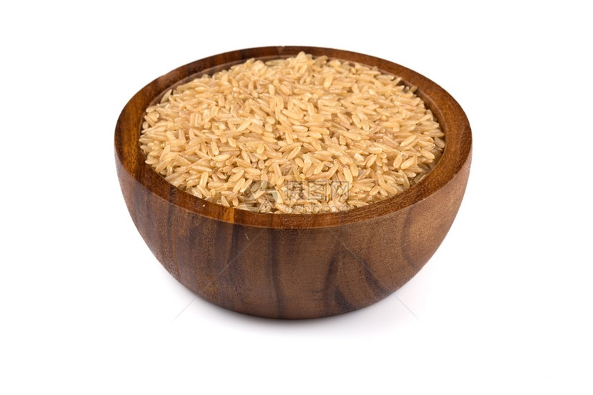 白底木碗中的稻子所有干燥亚洲人图片