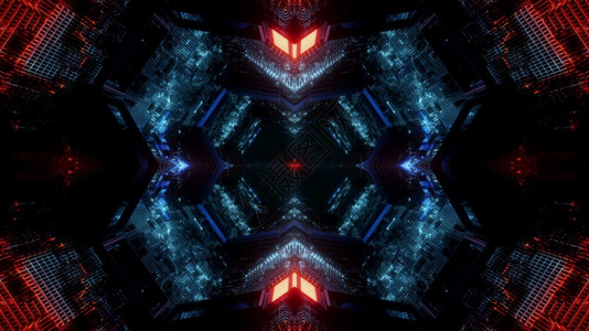 小说科幻3d插图抽象背景设计在黑暗无尽的隧道内具有发光的彩色霓虹灯照明视觉光效果插图背景艺术科学背景图片