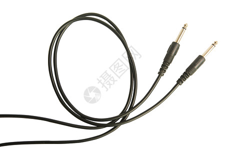 音乐塞住带有黑色电缆的吉他音频插孔在白色背景和剪切路径上被隔离技术背景图片