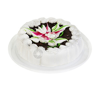 白背景上孤立的蛋糕甜点盘子美食图片