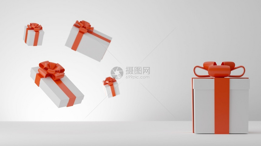 庆典闪光3D圣诞和新年贺礼标有白物盒的旗帜3D弓图片