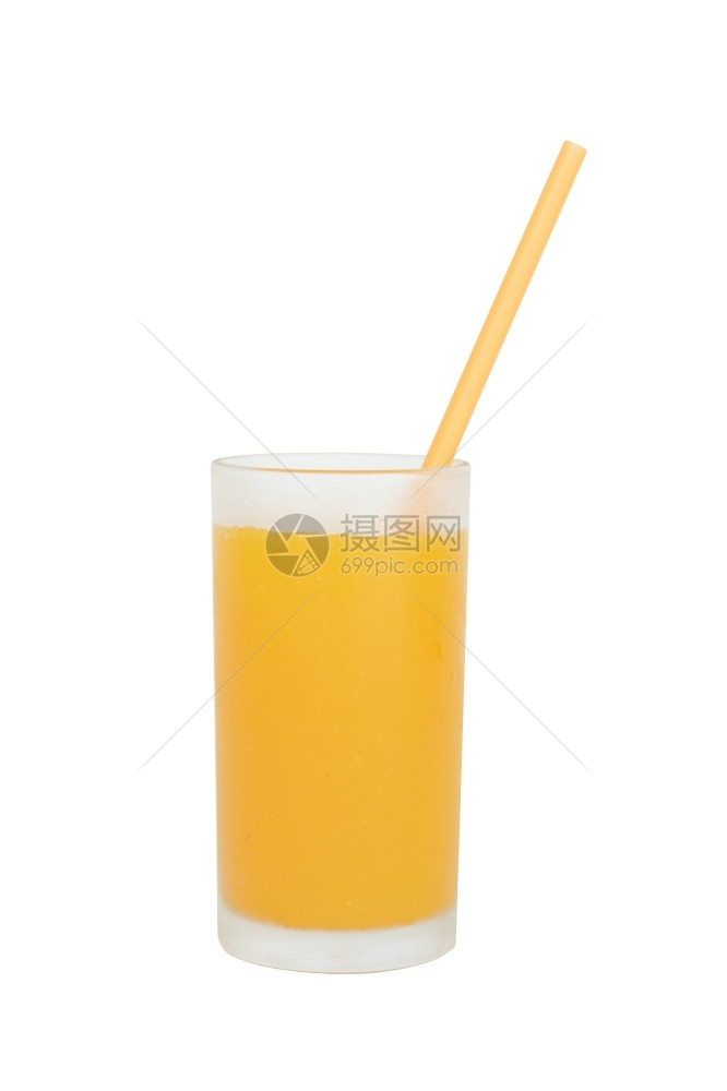 夏天水果白色背景的橙汁杯子喝图片