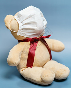 戴面罩的泰迪熊保护流行病科罗纳毒Covid19安全电晕药物图片