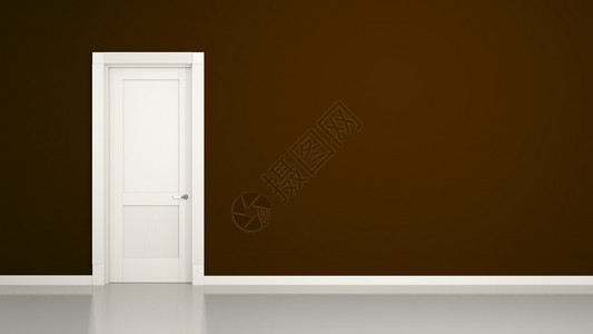3D由棕色墙壁和一扇门制成在空的有间容纳内的公寓活明亮房间设计图片