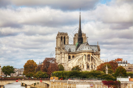 欧洲的巴黎大教堂圣母院在阴云的一天游客建筑学图片