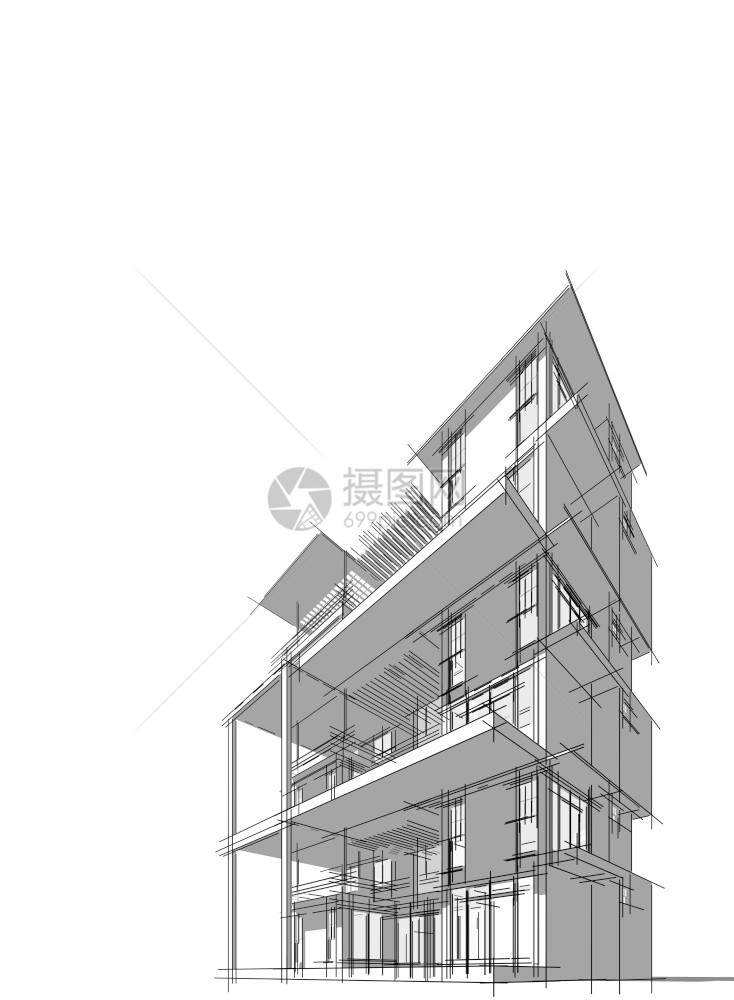 技术的住宅3DD插图架构建设视角线现代城市建筑抽象背景设计建筑结构图解3d插摘要建筑背景13256行业图片