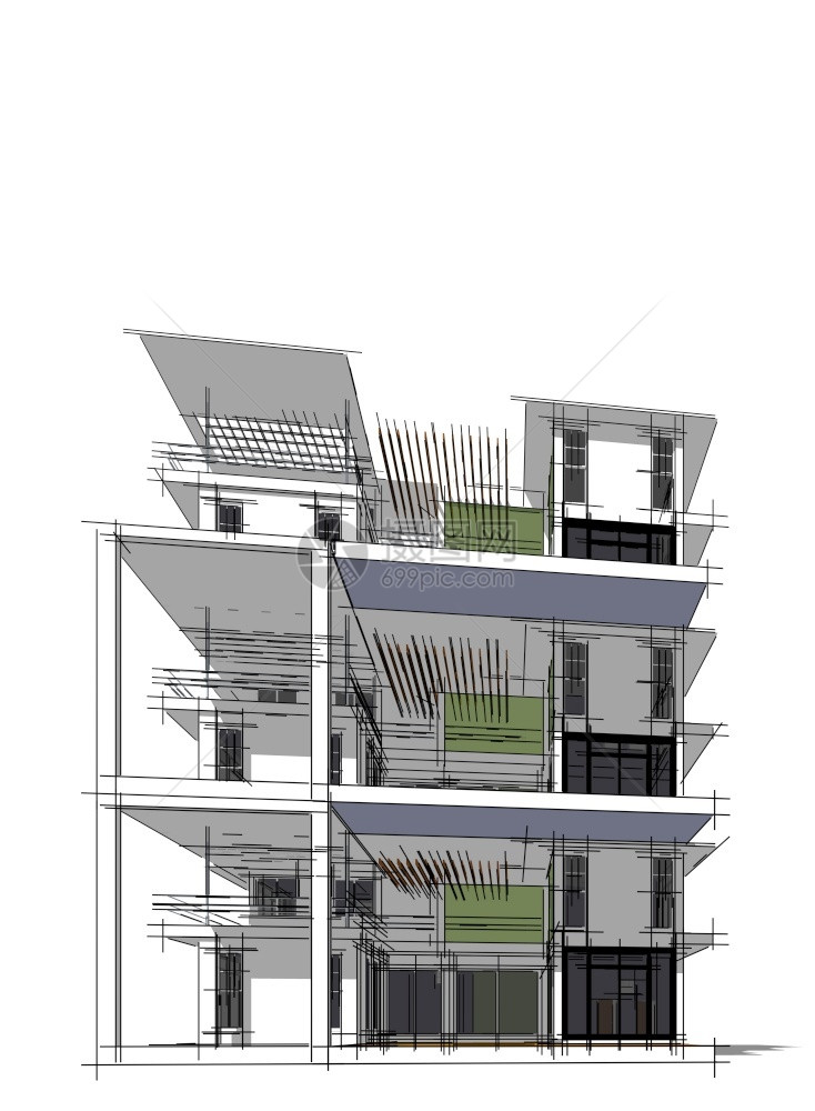 多雾路段屋建筑学3DD插图架构建设视角线现代城市建筑抽象背景设计建筑结构图解3d插摘要建筑背景13256图片