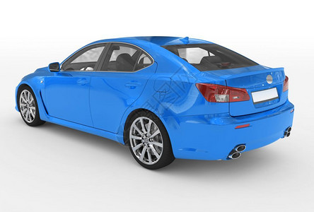汽车明亮的白色蓝油漆透明玻璃后左侧视图3D金属的图片