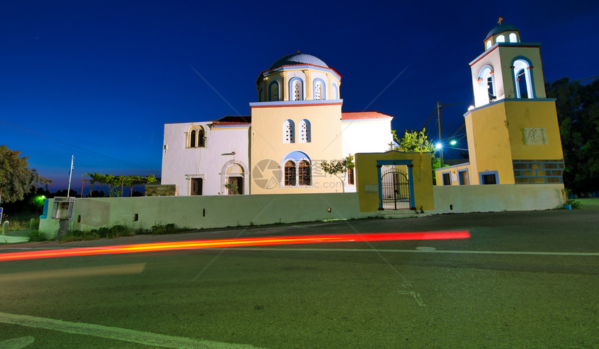 白色的建造门户14希腊科斯美丽的教堂夜景希腊科斯图片