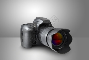 灰色背景的数码摄影相机主题重点图片