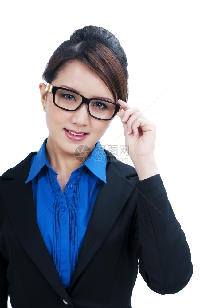 一个可爱的女商人肖像带着白色的眼镜和底女孩漂亮的华丽图片